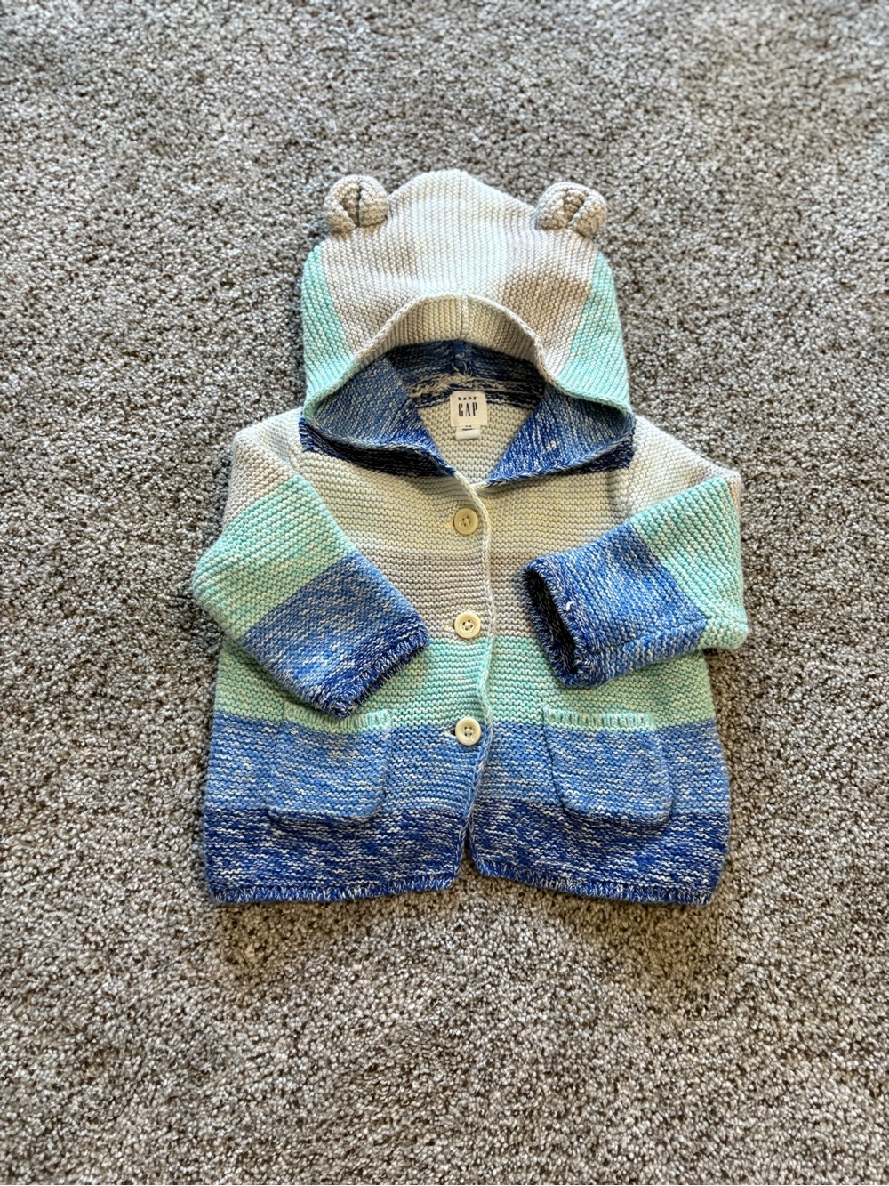 GAP 100% Cotton Striped Hooded Knit Cardigan - Blue, Mint & Cream